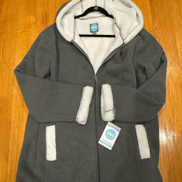 Totes Grey Polar Fleece Cozy Gray and White Sherpa Jacket Full Zip Women’s XXL - Picture 7 of 7